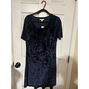 NWT Dress Barn Westport 1942 Blue Crushed Velvet  Short Slvs Dress Med Vintage